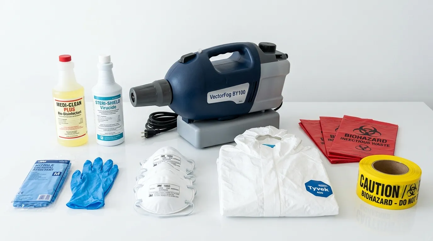 Professional biohazard remediation crew working in Russellville