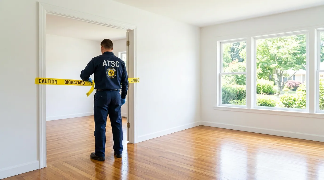 Certified biohazard cleanup crew performing Trauma Scene Cleanup in Russellville